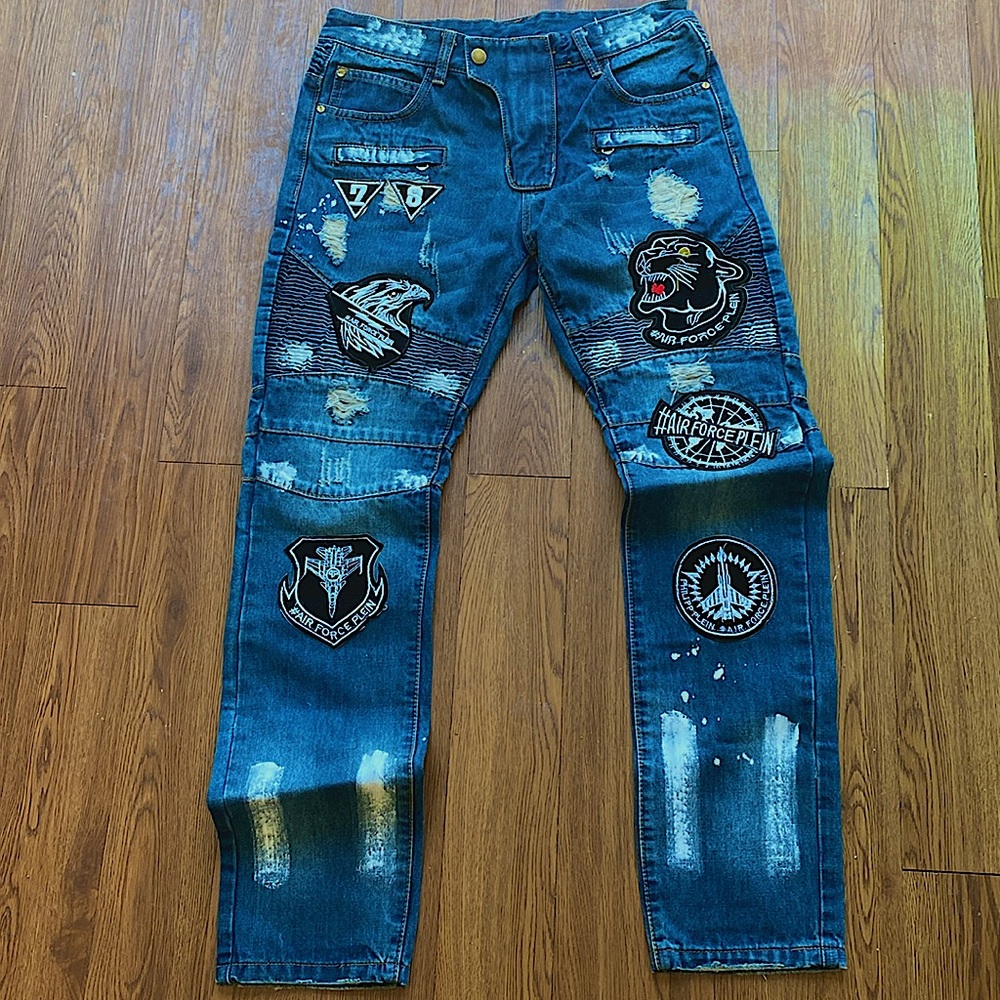 Men's Straight Slim Fit Ripped Distressed Jeans